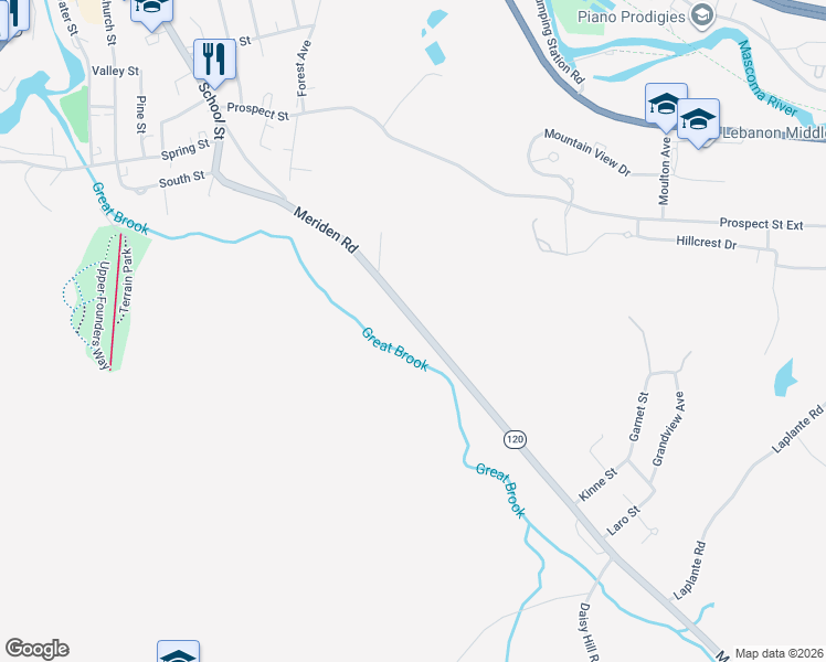 map of restaurants, bars, coffee shops, grocery stores, and more near 178 Meriden Road in Lebanon