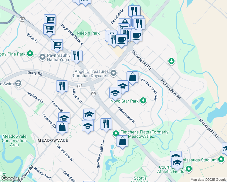 map of restaurants, bars, coffee shops, grocery stores, and more near 648 Madame Street in Mississauga