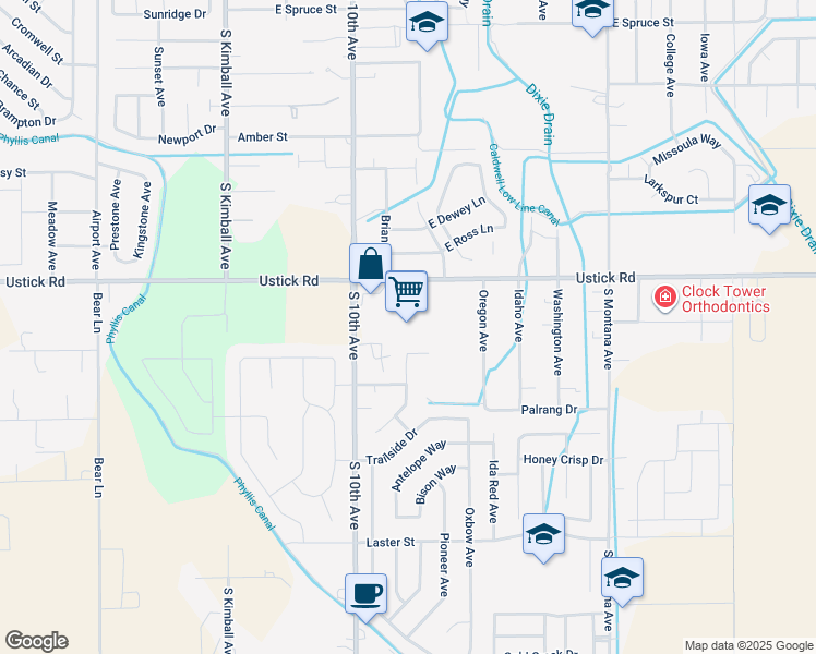 map of restaurants, bars, coffee shops, grocery stores, and more near 622 East Ustick Road in Caldwell