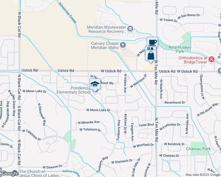 map of restaurants, bars, coffee shops, grocery stores, and more near 3736 West Bedrock Drive in Meridian