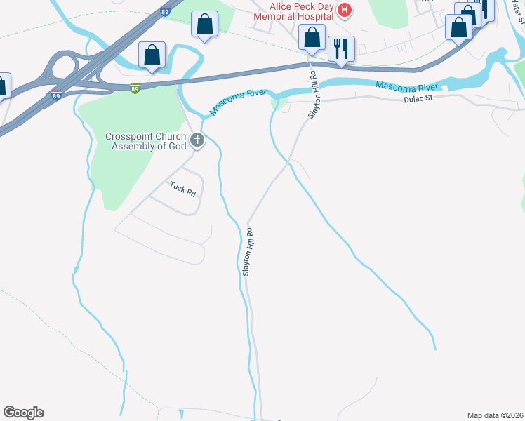map of restaurants, bars, coffee shops, grocery stores, and more near 61 Slayton Hill Road in Lebanon