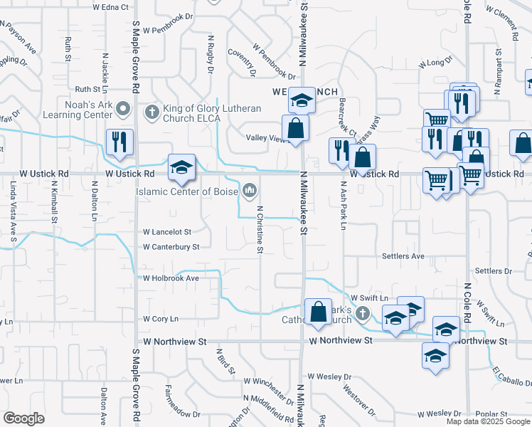 map of restaurants, bars, coffee shops, grocery stores, and more near in Boise