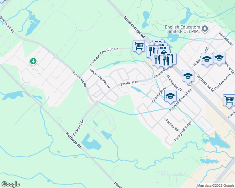 map of restaurants, bars, coffee shops, grocery stores, and more near in Brampton