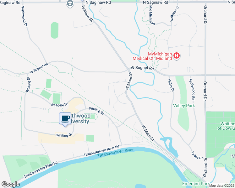 map of restaurants, bars, coffee shops, grocery stores, and more near 3301-3399 Pine Grove Drive in Midland