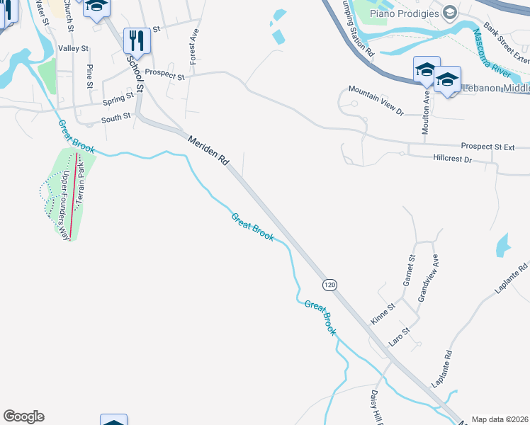 map of restaurants, bars, coffee shops, grocery stores, and more near 178 Meriden Road in Lebanon