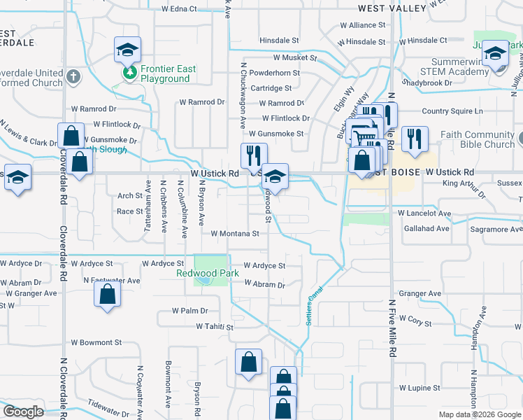 map of restaurants, bars, coffee shops, grocery stores, and more near 11222 Race Street in Boise