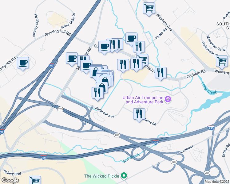 map of restaurants, bars, coffee shops, grocery stores, and more near 700 Maine Mall Road in South Portland