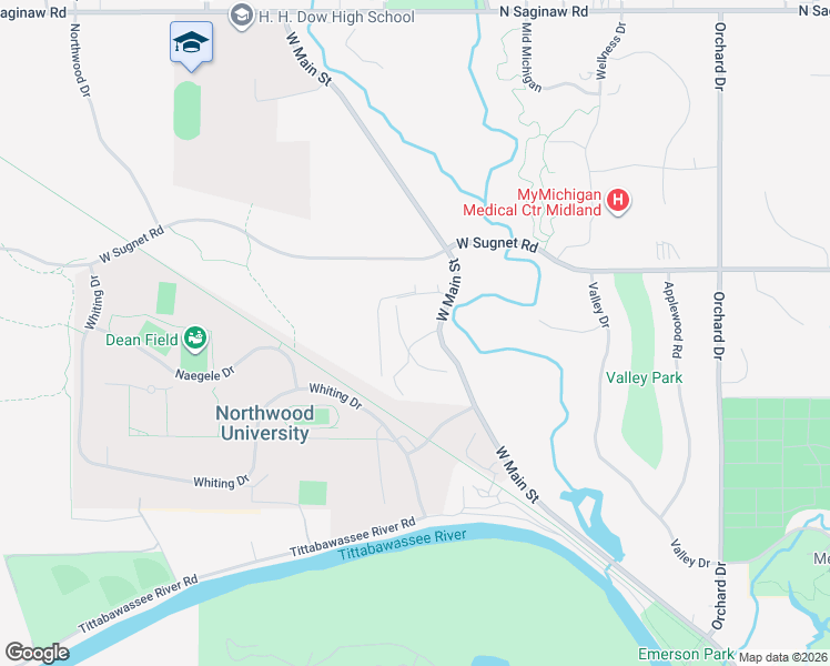 map of restaurants, bars, coffee shops, grocery stores, and more near 3301-3399 Pine Grove Drive in Midland