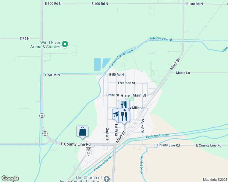 map of restaurants, bars, coffee shops, grocery stores, and more near 240-298 Smith St in Rigby