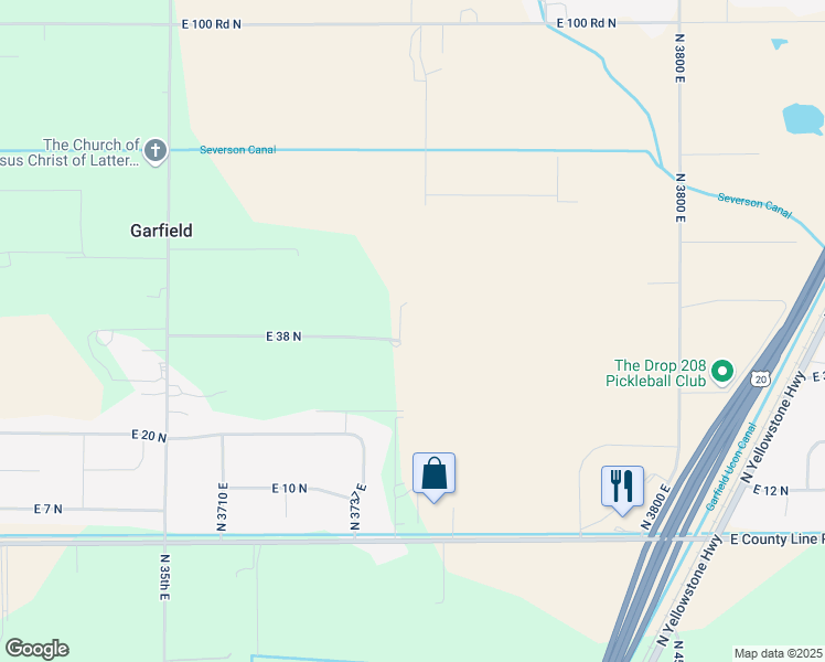 map of restaurants, bars, coffee shops, grocery stores, and more near 3746 East 38 North in Rigby