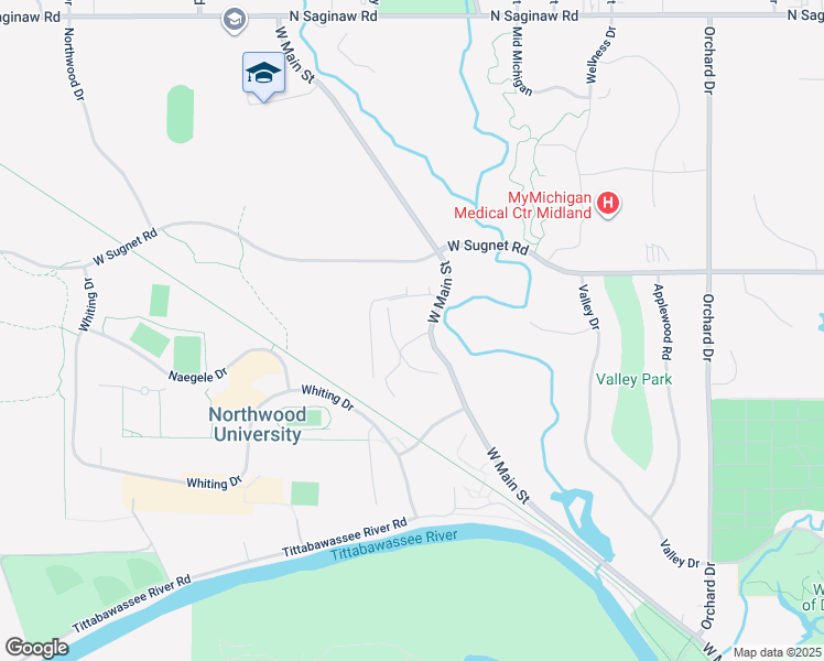 map of restaurants, bars, coffee shops, grocery stores, and more near 3301-3399 Pine Grove Drive in Midland