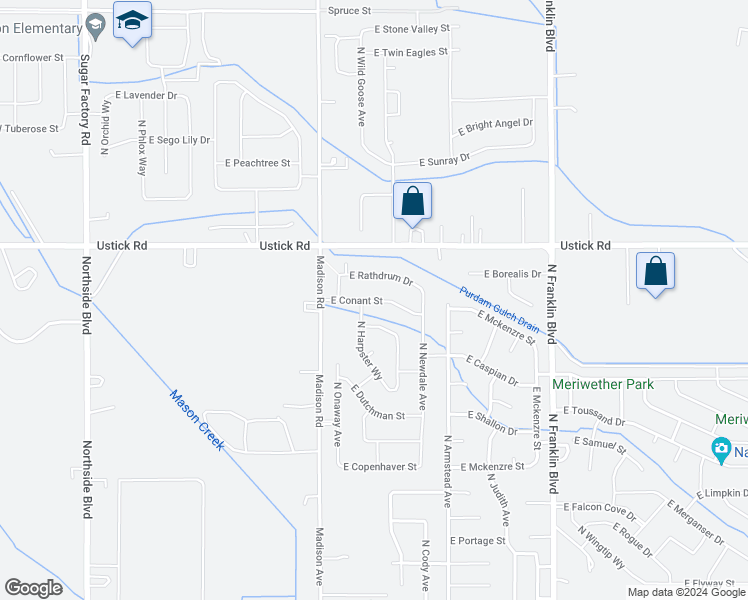 map of restaurants, bars, coffee shops, grocery stores, and more near 8317 East Conant Street in Nampa