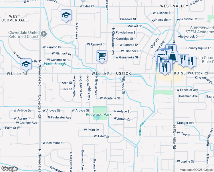map of restaurants, bars, coffee shops, grocery stores, and more near 3007 North Shamrock Avenue in Boise