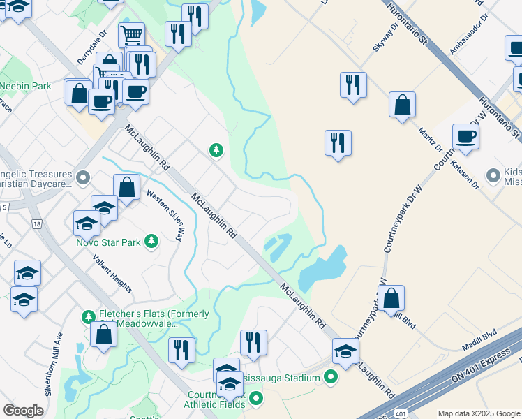 map of restaurants, bars, coffee shops, grocery stores, and more near 6739 Tattinger Avenue in Mississauga