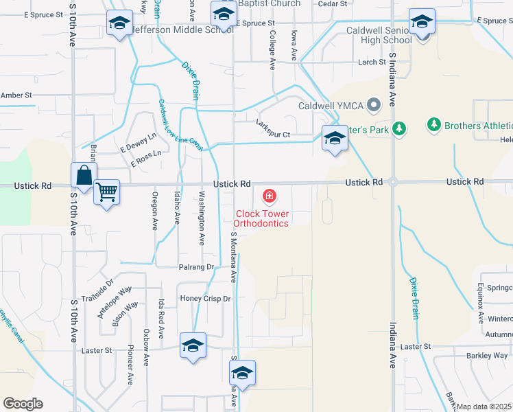 map of restaurants, bars, coffee shops, grocery stores, and more near 4207 Clock Tower Avenue in Caldwell