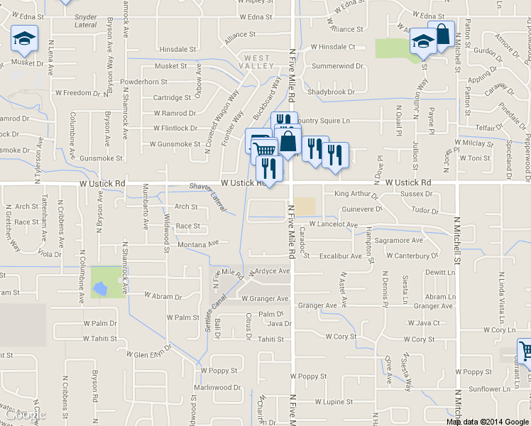 map of restaurants, bars, coffee shops, grocery stores, and more near 2995 North Five Mile Road in Boise