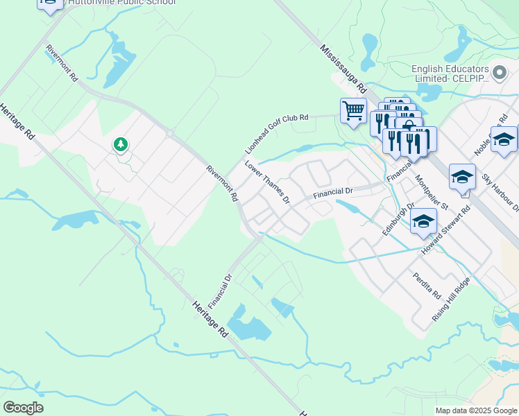 map of restaurants, bars, coffee shops, grocery stores, and more near 3 Temple Manor Road in Brampton
