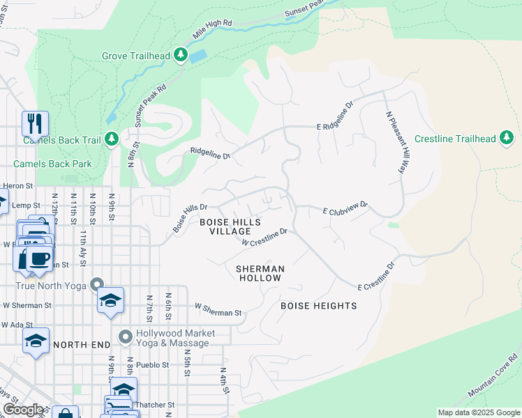 map of restaurants, bars, coffee shops, grocery stores, and more near 700 Village Lane in Boise