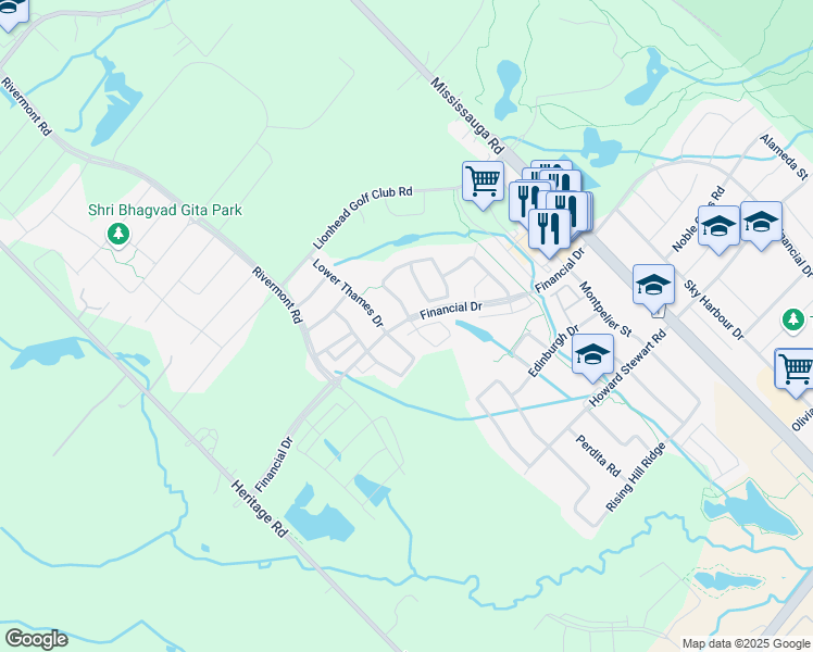 map of restaurants, bars, coffee shops, grocery stores, and more near in Brampton