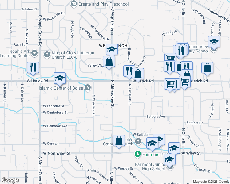 map of restaurants, bars, coffee shops, grocery stores, and more near in Boise