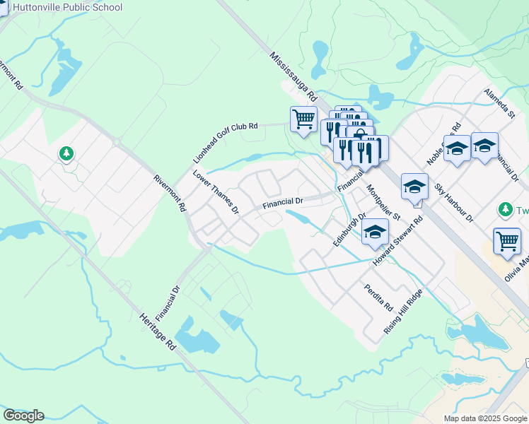 map of restaurants, bars, coffee shops, grocery stores, and more near 80 Knotsberry Circle in Brampton