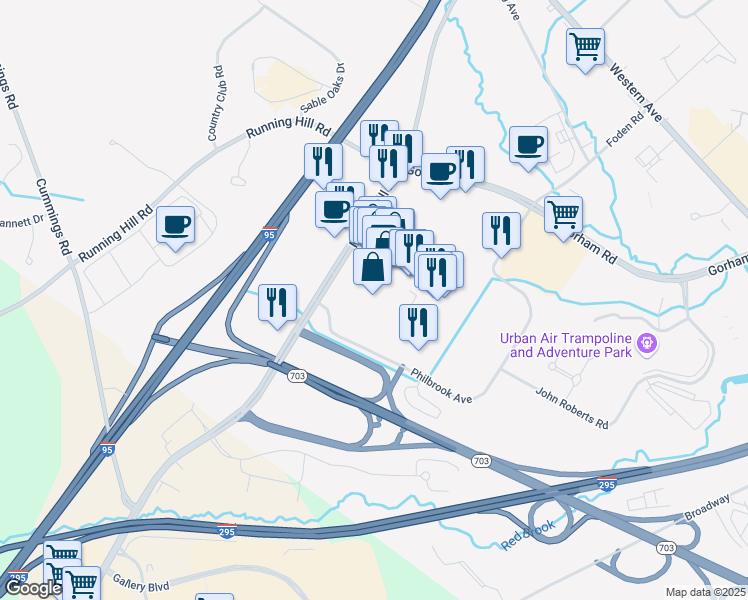 map of restaurants, bars, coffee shops, grocery stores, and more near 400 Maine Mall Road in South Portland