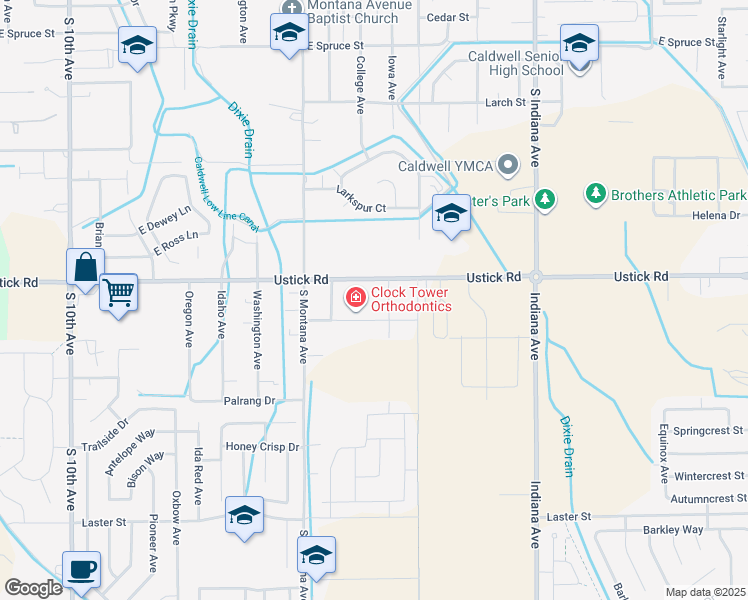 map of restaurants, bars, coffee shops, grocery stores, and more near 4117 Clock Tower Avenue in Caldwell