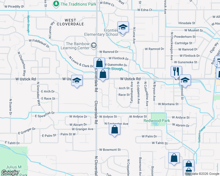 map of restaurants, bars, coffee shops, grocery stores, and more near 12067 West Ustick Road in Boise