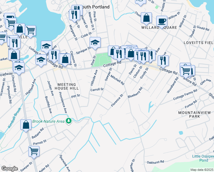 map of restaurants, bars, coffee shops, grocery stores, and more near 534 Sawyer Street in South Portland