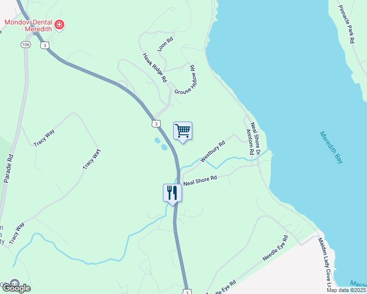 map of restaurants, bars, coffee shops, grocery stores, and more near 85 Daniel Webster Highway in Meredith