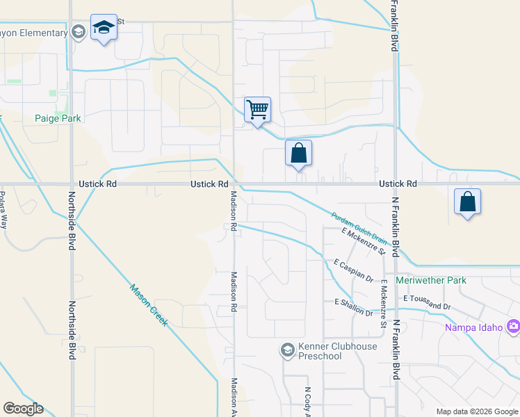 map of restaurants, bars, coffee shops, grocery stores, and more near 8454 East Rathdrum Drive in Nampa