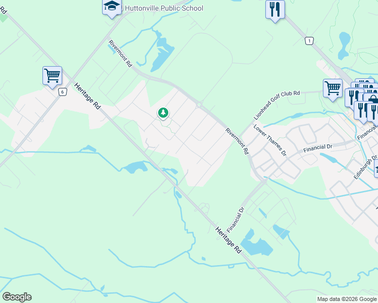 map of restaurants, bars, coffee shops, grocery stores, and more near 21 Vineyard Drive in Brampton