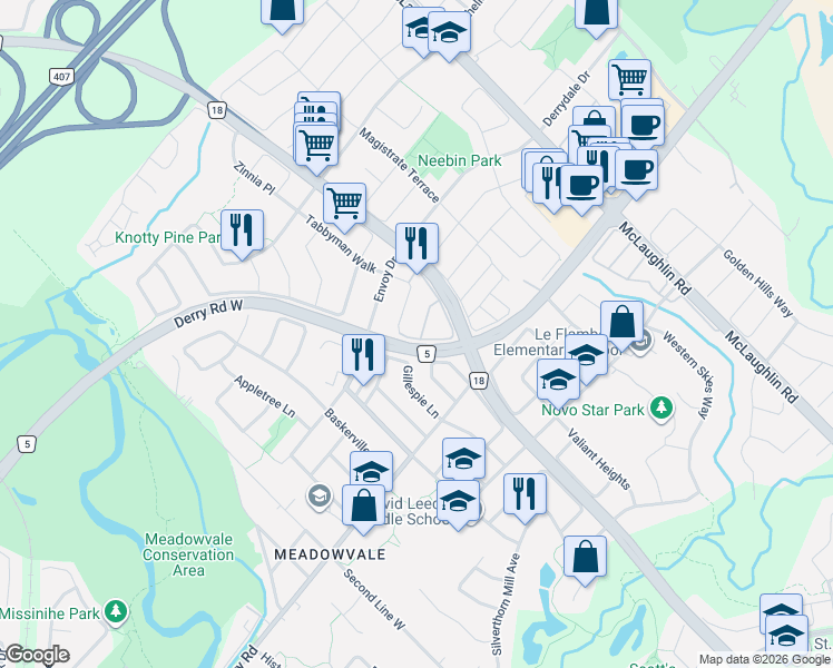 map of restaurants, bars, coffee shops, grocery stores, and more near 770 Othello Court in Mississauga