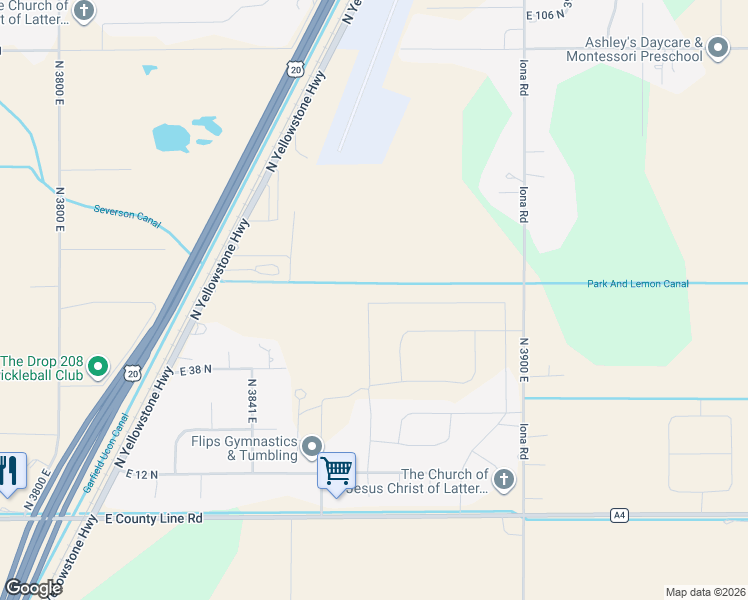 map of restaurants, bars, coffee shops, grocery stores, and more near in Rigby