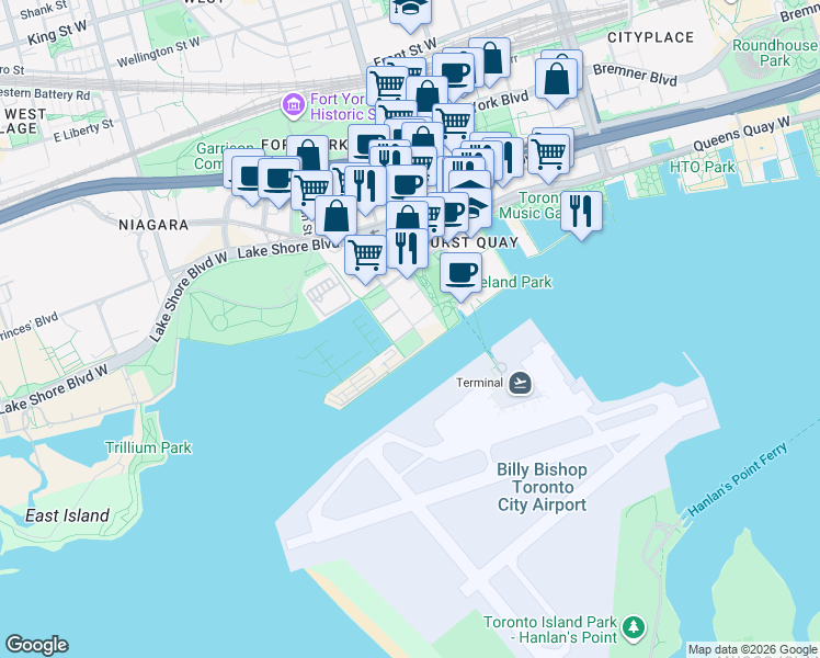 map of restaurants, bars, coffee shops, grocery stores, and more near 5 Stadium Road in Toronto