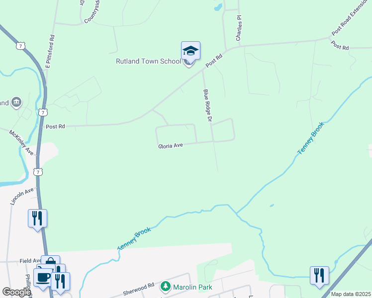 map of restaurants, bars, coffee shops, grocery stores, and more near 278 Gloria Avenue in Rutland