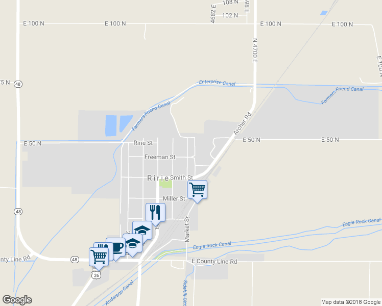 map of restaurants, bars, coffee shops, grocery stores, and more near 624 2nd East Street in Ririe