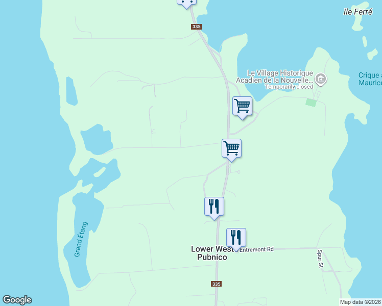 map of restaurants, bars, coffee shops, grocery stores, and more near in Pubnico