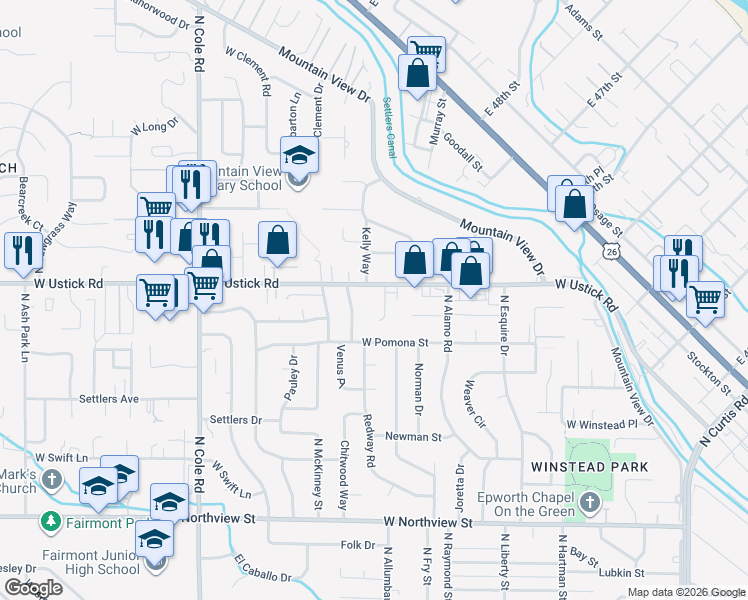 map of restaurants, bars, coffee shops, grocery stores, and more near 3111 Ustick Circle in Boise