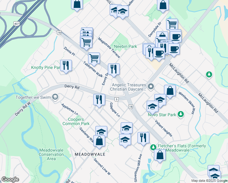 map of restaurants, bars, coffee shops, grocery stores, and more near 770 Othello Court in Mississauga