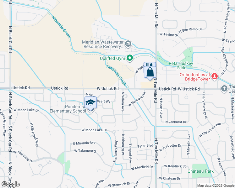 map of restaurants, bars, coffee shops, grocery stores, and more near 3132 North Turnberry Way in Meridian