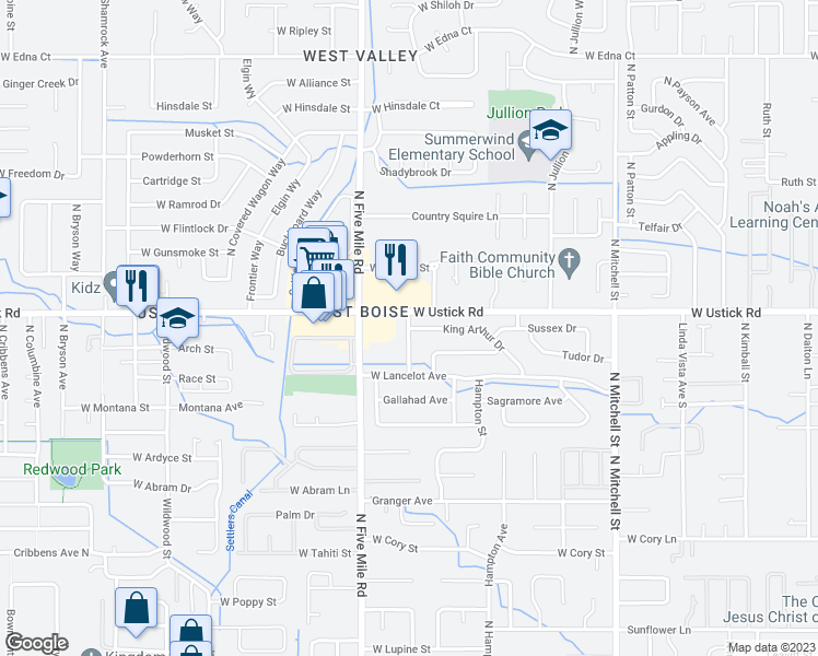 map of restaurants, bars, coffee shops, grocery stores, and more near 2182 North Constantine Street in Boise