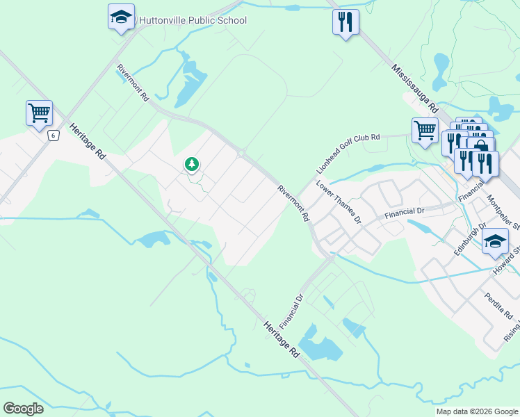 map of restaurants, bars, coffee shops, grocery stores, and more near 40 Hubbell Road in Brampton