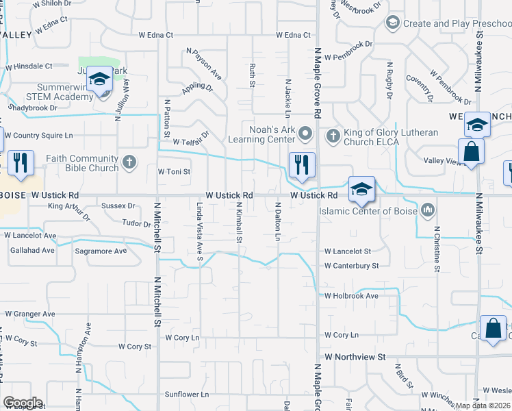 map of restaurants, bars, coffee shops, grocery stores, and more near 9337 West Ustick Road in Boise