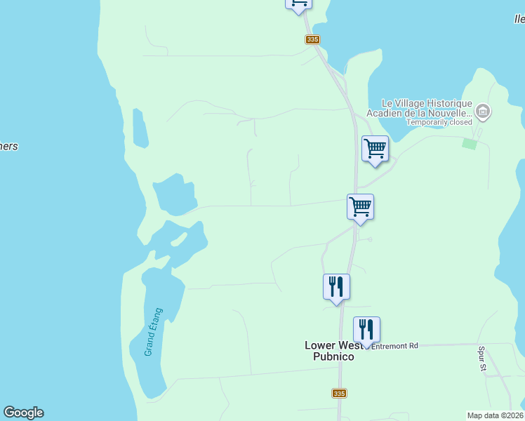 map of restaurants, bars, coffee shops, grocery stores, and more near Pond Road in Middle West Pubnico