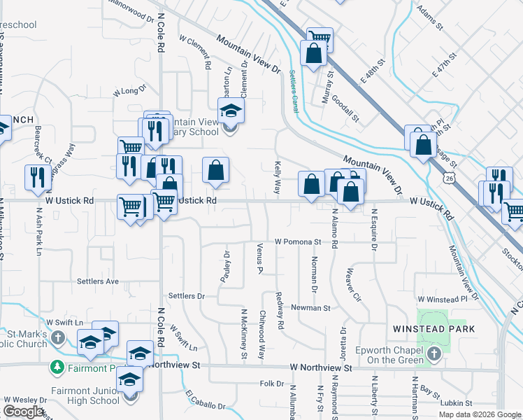 map of restaurants, bars, coffee shops, grocery stores, and more near 3117 Redway Road in Boise