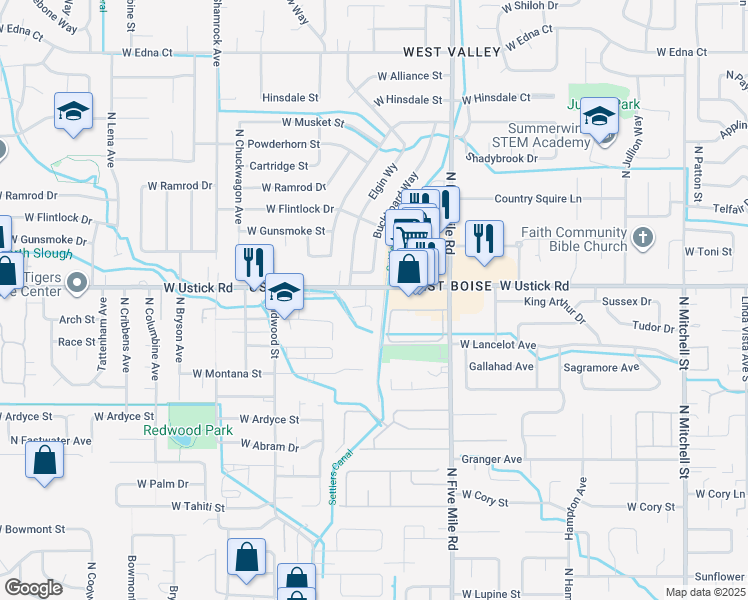 map of restaurants, bars, coffee shops, grocery stores, and more near 10811 West Ustick Road in Boise