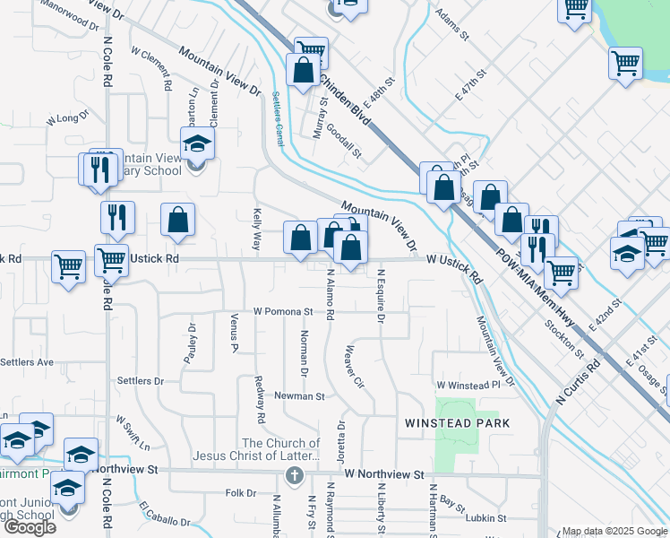map of restaurants, bars, coffee shops, grocery stores, and more near 6595 West Ustick Road in Boise