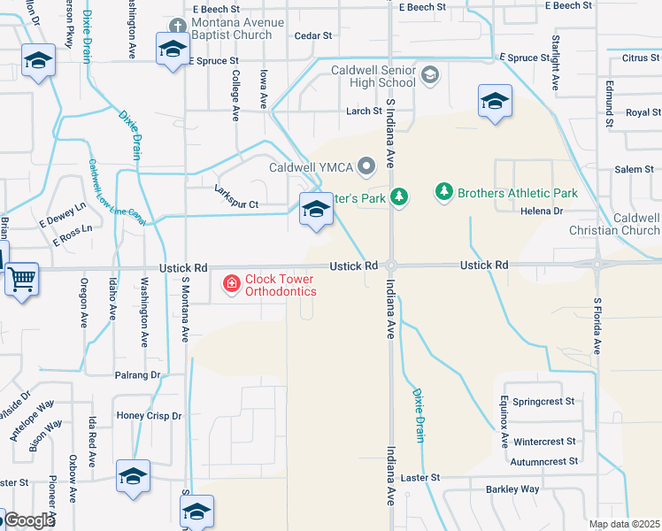 map of restaurants, bars, coffee shops, grocery stores, and more near 1862 East Ustick Road in Caldwell