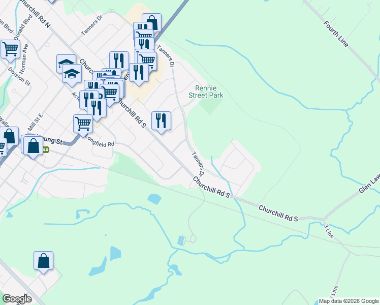 map of restaurants, bars, coffee shops, grocery stores, and more near 170 Tanners Drive in Acton